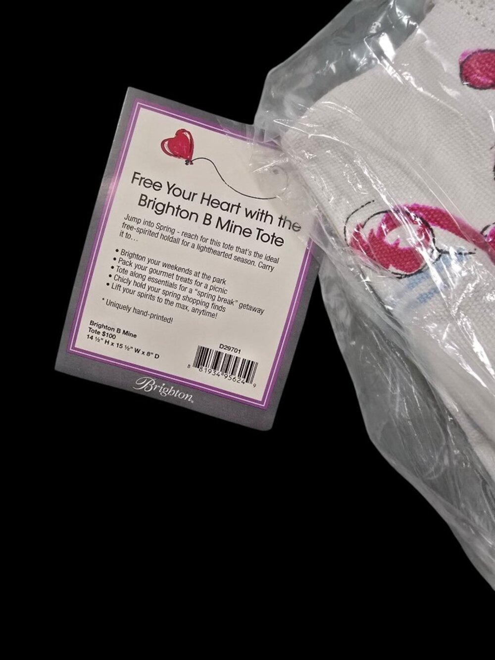 NWT Brighton B Mine Tote Bag With Heart Balloon Design Hand-Printed Canvas READ - Picture 6 of 6
